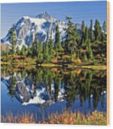 Mount Shuksan Reflected In Picture Lake In Fall Wood Print