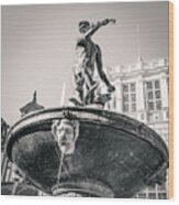Neptune's Fountain, Gdansk Bw Wood Print