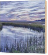 Oak Island Marsh Sunrise #1 Wood Print