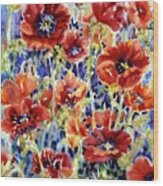 Picket Fence Poppies #1 Wood Print