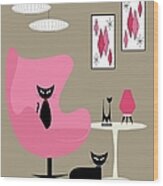Pink Egg Chair With Two Cats #1 Wood Print