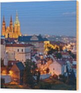 Prague Castle At Night #1 Wood Print