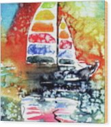 Rainbow Sailboat At Sunset #1 Wood Print