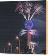 Reunion Tower Fireworks #2 Wood Print