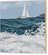 Sailboat And High Seas - Pilllsbury Sound Wood Print