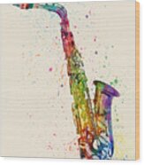 Saxophone Abstract Watercolor Wood Print