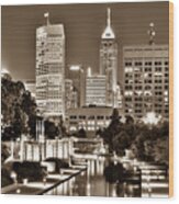 Sepia Indianapolis Skyline Cityscape - Indiana - Usa  #1 Wood Print