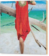 Sexy Fashion Model Girl Posing In Paradise Exotic Tropical Beach #1 Wood Print