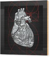 Silver Human Heart On Black Canvas #1 Wood Print
