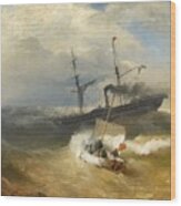 Steam Ship And Sailing Boat In Rough Seas #1 Wood Print