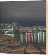 Sturgeon Bay Steel Bridge At Night #1 Wood Print