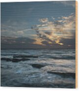 Sunset On A Rocky Beach Wood Print