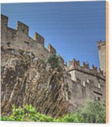 The Scaliger Castle N The Historical Old Town Of The Charming Village Malcesine #1 Wood Print