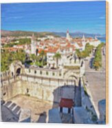 Town Of Trogir Rooftops And Landmarks View #1 Wood Print
