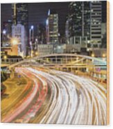 Traffic Rushing In In The Central Business District In Hong Kong #1 Wood Print
