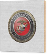 U. S.  Marine Corps  - U S M C  Emblem Over White Leather Wood Print