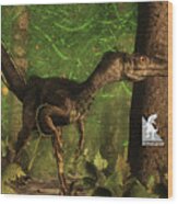 Velociraptor Dinosaur In The Forest - 3d Render #2 Wood Print
