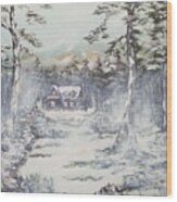 Winter House Wood Print