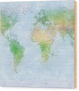 World Map Watercolor #1 Wood Print