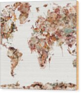 World Map Watercolors #1 Wood Print