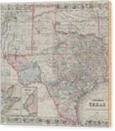 1870 Colton Pocket Map Of Texas Wood Print
