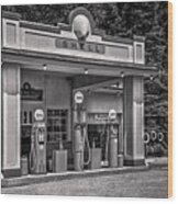 1930s Shell Gas Station Bw Wood Print