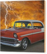 1956 Chevy Belair Mission Lightening Storm Wood Print