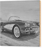 1959 Chevrolet Corvette Cabriolet In Black And White Wood Print