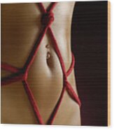 Closeup Of A Stomach With Decorative Rope Bondage Shibari Wood Print