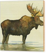 Moose Watercolor Painting. #2 Wood Print