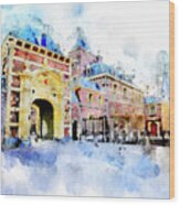 Town Life In Watercolor Style #1 Wood Print