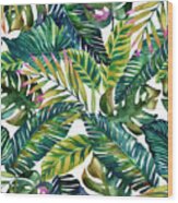 Tropical Green Leaves Pattern Wood Print