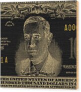 U.s. One Hundred Thousand Dollar Bill - 1934 $100000 Usd Treasury Note In Gold On Black Wood Print