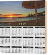 2017 Calendar Sunset Under A Bamboo Umbrella In Hawaii Wood Print