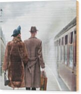 1940's Couple On A Railway Platform With Steam Train  #3 Wood Print