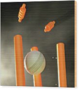 Cricket Ball Hitting Wickets #3 Wood Print