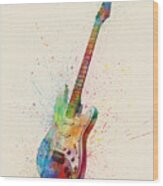 Electric Guitar Abstract Watercolor Wood Print