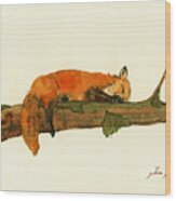Fox Sleeping Painting #3 Wood Print