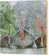 Traditional Long Boat In Thailand #3 Wood Print