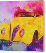 37 Ford Roadster Yellow Watercolour Wood Print