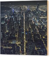 Chicago Night Skyline Aerial Photo #18 Wood Print