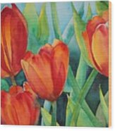 4 Red Tulips Wood Print
