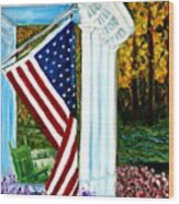 4th Of July American Flag Home Of The Brave Wood Print