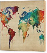 Watercolor Map Of The World Map #6 Wood Print