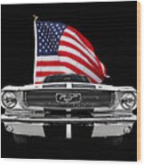 66 Mustang With U.s. Flag On Black Wood Print