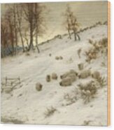 A Flock Of Sheep In A Snowstorm Wood Print