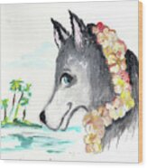 A Husky In Paradise Wood Print
