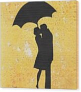 A Kiss Under Umbrella Wood Print