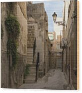 A Marble Staircase To Nowhere - Tiny Italian Lane In Syracuse Sicily Wood Print
