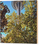 A Peek At The Space Needle Wood Print